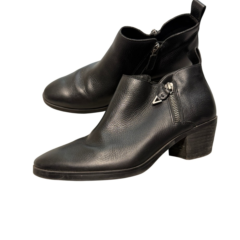 Vionic Cecily Black Leather Ankle Boots Dual Zip Waterproof Block Heel 7.5